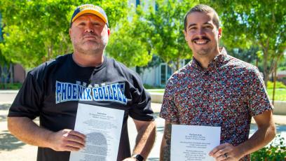 Magdaleno Perez, Student, and Cody Wilson, Creative Writing Instructor Space2Inspire, PC Winners