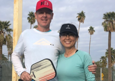 Phoenix College Alumni Jae Staats and Nancy Chong at Encanto Park Pickleball courts.