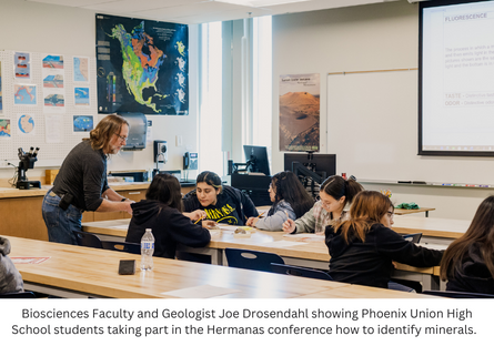 PC Faculty Joe Drosendahl engaging with students in his Identifying Minerals activity.