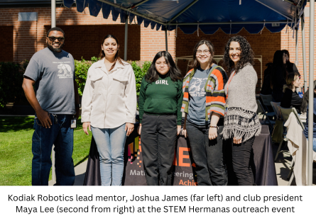 Lead mentor Joshua James with club president Maya Lee at Hermanas, a STEM outreach event