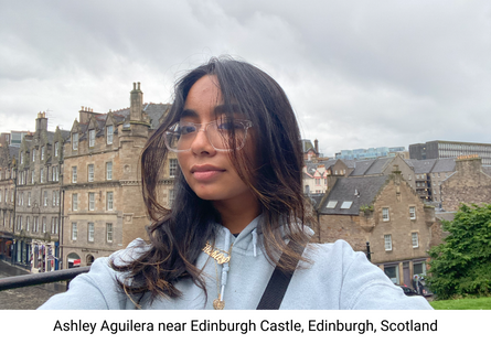Phoenix College student Ashley Aguilera stands outside Edinburgh Castle in Scotland during her study abroad experience. 