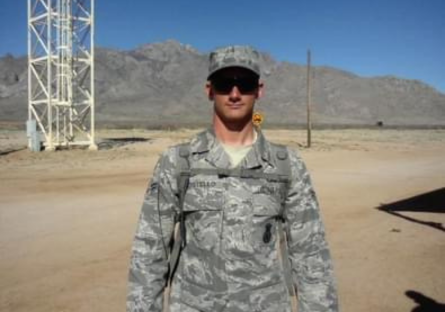 Phoenix College student James Costello is a veteran of the Air Force.  He stand her in his military uniform on Luke Air Force Base