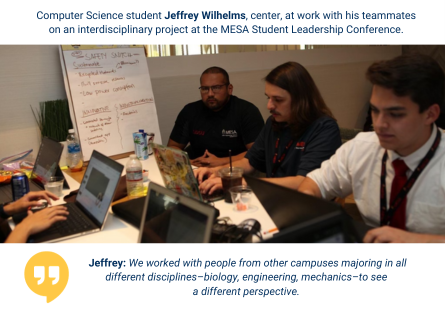 Phoenix College computer science student Jeffrey Wilhelms at work during the MESA Student Leadership Conference 