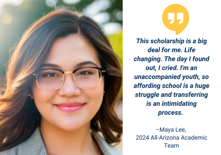 Phoenix College student Maya Lee cried when she found about about the award and calls it life-changing. 