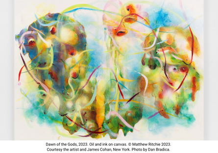 Dawn of the Gods, 2023. Oil and ink on canvas. © Matthew Ritchie 2023.  Courtesy the artist and James Cohan, New York. Photo by Dan Bradica. 