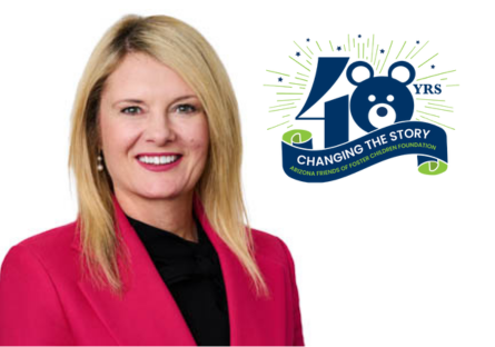 Dr. Kimberly Britt headshot and the Arizona Friends of Foster Children Foundation 40-year logo