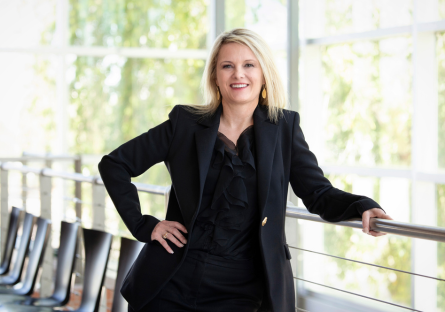 PC President, Dr. Kimberly Britt on the second floor of Dalby Building