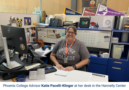 PC Advisor Katie Pacelli-Klinger, at her desk in the Hannelly Center, views her role as getting to know the whole student, not just advising students on what classes to take. 