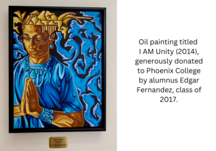 Oil painting titled I AM Unity (2014), generously donated to Phoenix College by alumnus Edgar Fernandez, class of 2017.
