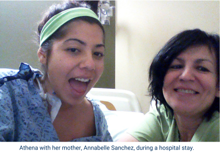 Athena Sanchez with her mother, Annabelle Sanchez, during one of Athena's hospital stays