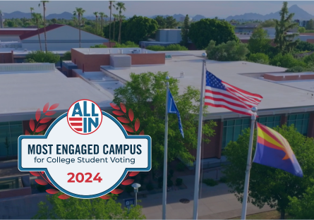 Image of campus with seal - Most Engaged Campus for College Student Voting 2024