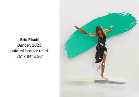 One of Eric Fischl's new works, Dancer, 2023, is a hand painted bronze sculpture derived from a virtual painting.