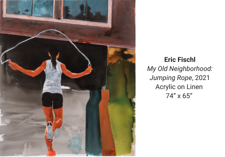 Painting by Eric Fischl, My Old Neighborhood: Jumping Rope, 2021, acrylic on linen