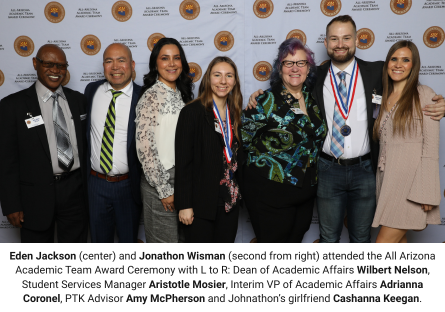 Phoenix College students Eden Jackson and Jonathan Wisman at the 2024-25 All Arizona Academic Team Luncheon on February 19 with PC staff and faculty.