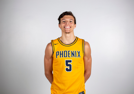 Phoenix College alumnus Jamar Brown wearing his PC basketball uniform.  