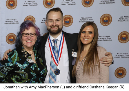 Jonathan Wisman at the All-Arizona Academic Team Ceremony with Phoenix College Faculty member Amy MacPherson and his girlfriend Cashanna Keegan