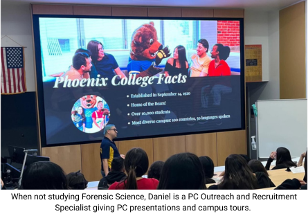 Phoenix College Outreach staff Daniel Segovia gives a campus tour to prospective students. 