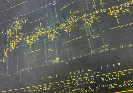 Image of original blue print for A Building