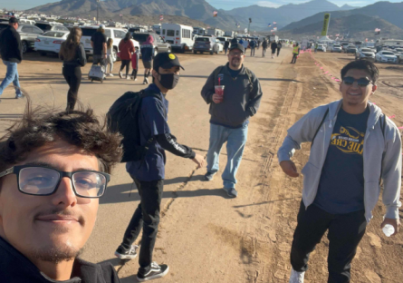 Rocket League Team with club advisor Travis Maldonado at Phoenix Raceways with mountains in background