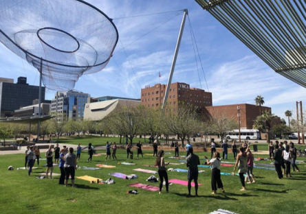 Ashley Burns of DiRTYoga hosts community yoga in Civic Space Park 
