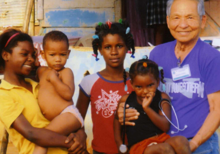Dr Myint helping children in Nepal