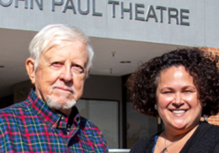 Phoenix College Program Director of Theatre & Film, Dr. Christina Marin, stands with former PC theatre professor, Dr. Larry Soller, at PC's Centennial Day festivities in 2020