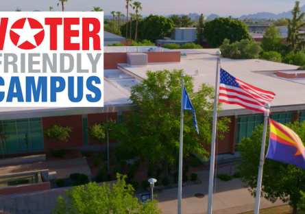 Flags flying outside Phoenix College Hannelly Center