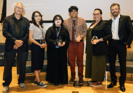 Phoenix College alumnus, artist Eric Fischl, presents The Vanguard Awards to emerging student artists along with guest artist Scott Avett