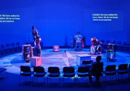 Phoenix College students rehearse for the US Spanish Language Premeier of Esa Nena Rie, Esa Nena Llora, Esa Nena No Hace Nada in Phoenix College's John Paul Theatre