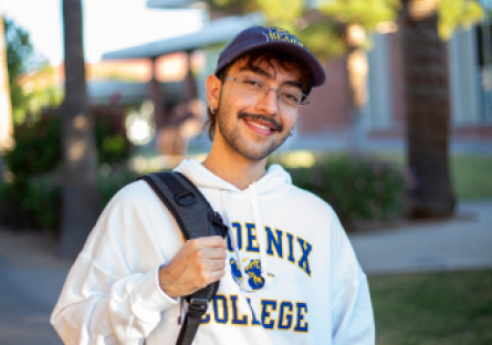 Luis at Phoenix College, feeling excited for his journey as he looks forward to graduating in May 2025 with a degree in paralegal studies.