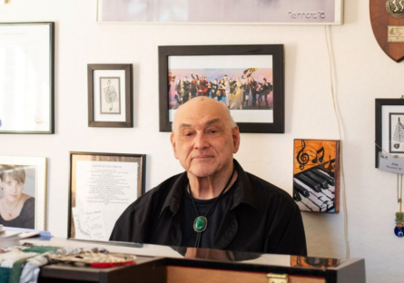 Joe Bousard at his piano at home