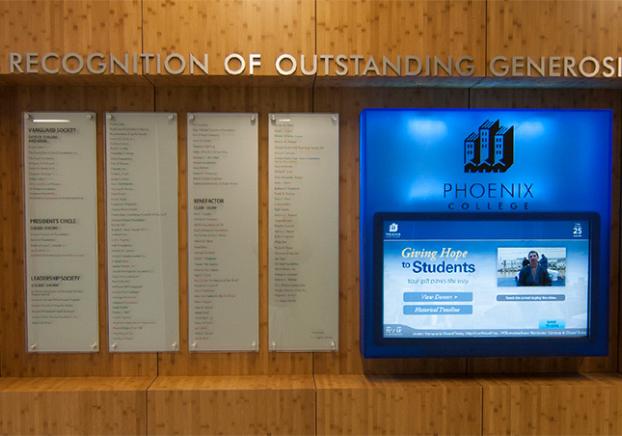 Phoenix College Donor Wall in Hannelly Center